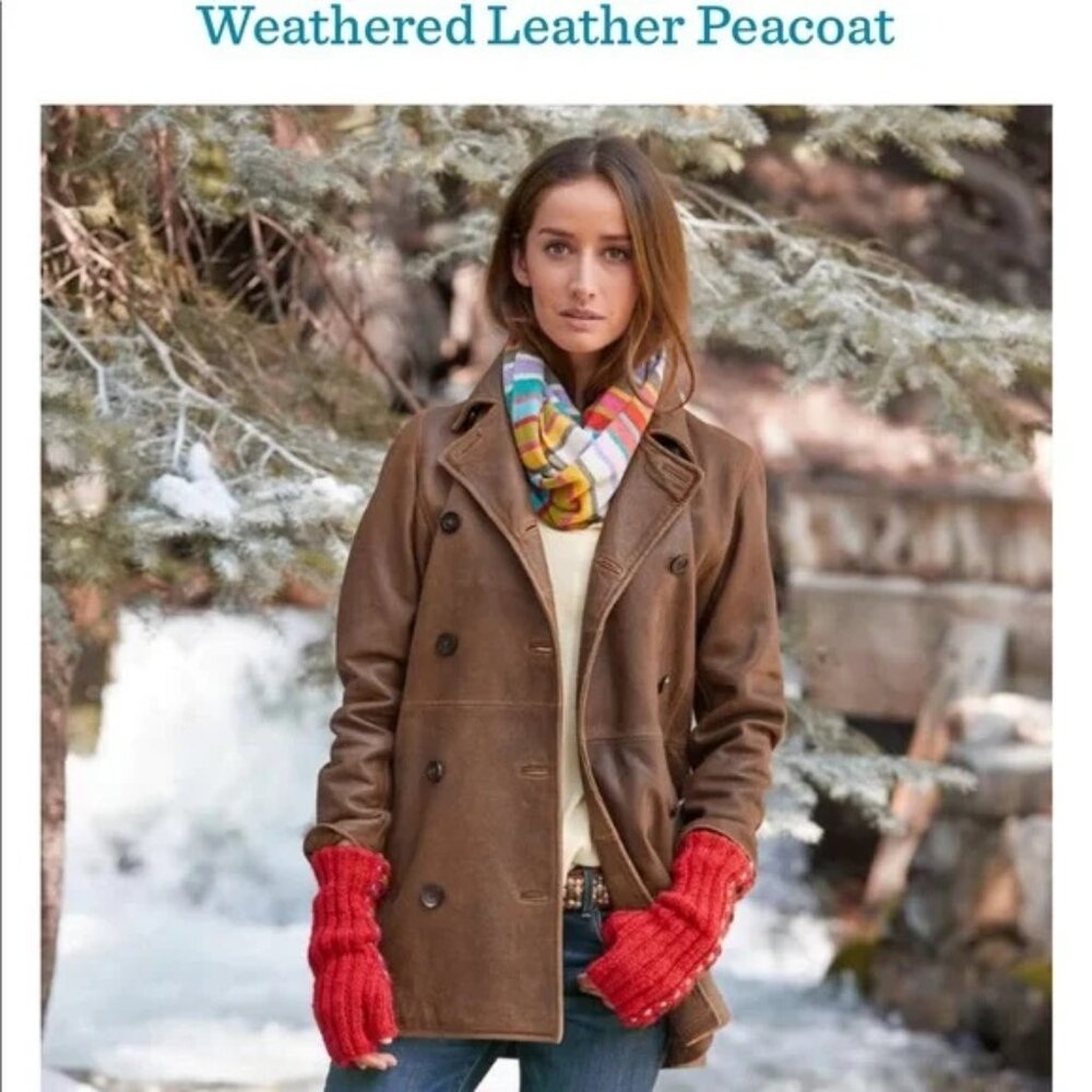 Sundance Distressed Leather Pea Coat, size M